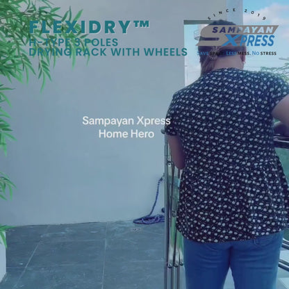 Sampayan Xpress® FlexiDry™ H-Type 3 Poles Stainless Steel Movable Drying Rack with Wheels